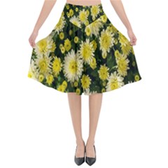 Autumn Background Closeup Flowers Flared Midi Skirt by artworkshop