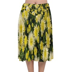 Autumn Background Closeup Flowers Velvet Flared Midi Skirt by artworkshop