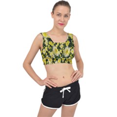 Autumn Background Closeup Flowers V-back Sports Bra by artworkshop