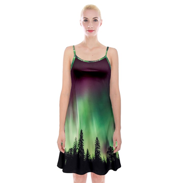 Aurora Borealis Northern Lights Nature Spaghetti Strap Velvet Dress