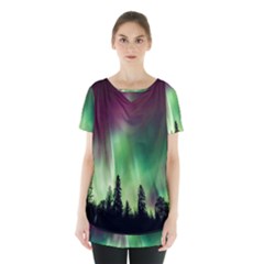 Aurora Borealis Northern Lights Nature Skirt Hem Sports Top by Ravend