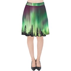 Aurora Borealis Northern Lights Nature Velvet High Waist Skirt by Ravend