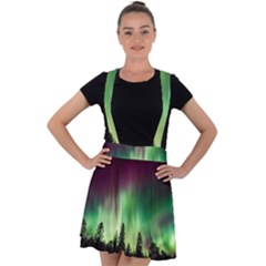 Aurora Borealis Northern Lights Nature Velvet Suspender Skater Skirt by Ravend