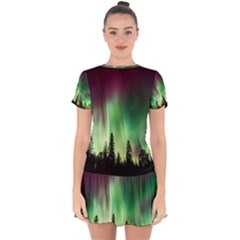 Aurora Borealis Northern Lights Nature Drop Hem Mini Chiffon Dress by Ravend