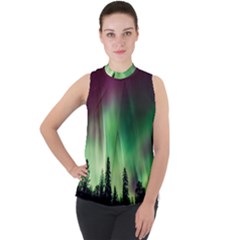 Aurora Borealis Northern Lights Nature Mock Neck Chiffon Sleeveless Top by Ravend