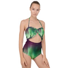 Aurora Borealis Northern Lights Nature Scallop Top Cut Out Swimsuit by Ravend