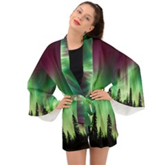 Aurora Borealis Northern Lights Nature Long Sleeve Kimono by Ravend