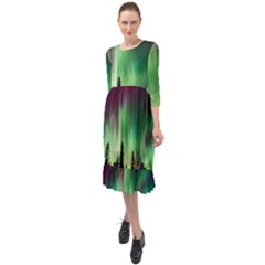 Aurora Borealis Northern Lights Nature Ruffle End Midi Chiffon Dress by Ravend