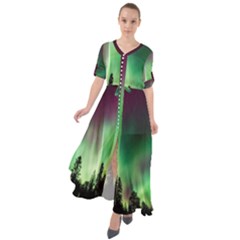 Aurora Borealis Northern Lights Nature Waist Tie Boho Maxi Dress by Ravend