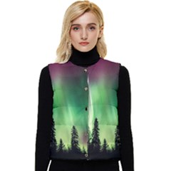 Aurora Borealis Northern Lights Nature Women s Short Button Up Puffer Vest by Ravend