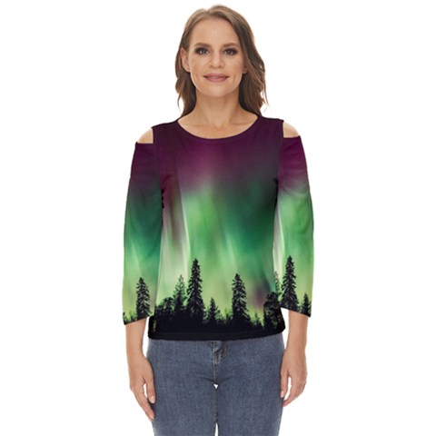 Aurora Borealis Northern Lights Nature Cut Out Wide Sleeve Top by Ravend