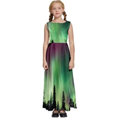 Aurora Borealis Northern Lights Nature Kids  Satin Sleeveless Maxi Dress by Ravend