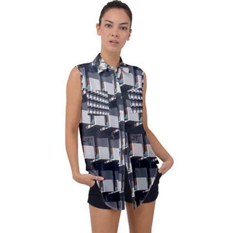 Balcony Pattern Sleeveless Chiffon Button Shirt by artworkshop