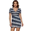 Balcony pattern Low Cut Cap Sleeve Mini Dress View1