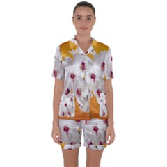 Boards Decoration Flower Flower Room Satin Short Sleeve Pajamas Set by artworkshop