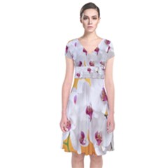 Boards Decoration Flower Flower Room Short Sleeve Front Wrap Dress by artworkshop