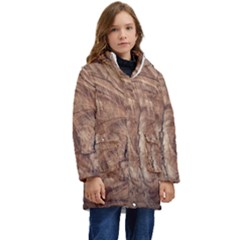 Brown Close Up Hd Wallpaper Surface Kid s Hooded Longline Puffer Jacket by artworkshop