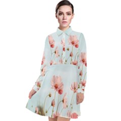 Cosmos Flower Blossom In Garden Long Sleeve Chiffon Shirt Dress by artworkshop