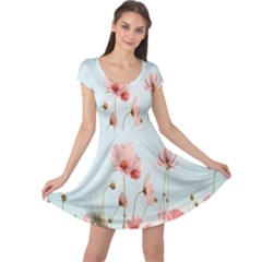 Cosmos Flower Blossom In Garden Cap Sleeve Dress by artworkshop