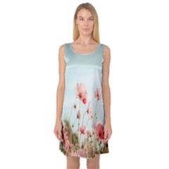 Cosmos Flower Blossom In Garden Sleeveless Satin Nightdress by artworkshop