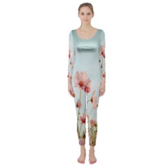 Cosmos Flower Blossom In Garden Long Sleeve Catsuit by artworkshop