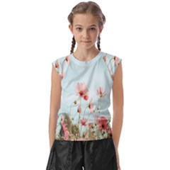 Cosmos Flower Blossom In Garden Kids  Raglan Cap Sleeve Tee by artworkshop