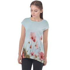 Cosmos Flower Blossom In Garden Cap Sleeve High Low Top by artworkshop