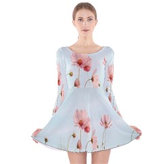 Cosmos Flower Blossom In Garden Long Sleeve Velvet Skater Dress by artworkshop