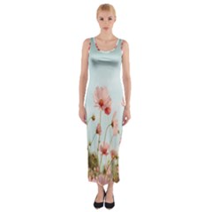 Cosmos Flower Blossom In Garden Fitted Maxi Dress by artworkshop