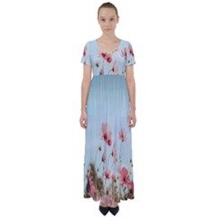 Cosmos Flower Blossom In Garden High Waist Short Sleeve Maxi Dress by artworkshop