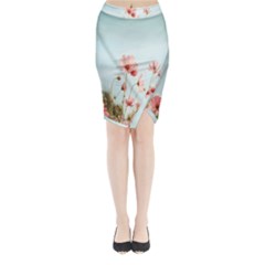 Cosmos Flower Blossom In Garden Midi Wrap Pencil Skirt by artworkshop