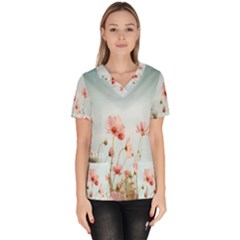 Cosmos Flower Blossom In Garden Women s V-neck Scrub Top by artworkshop