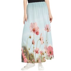 Cosmos Flower Blossom In Garden Maxi Chiffon Skirt by artworkshop