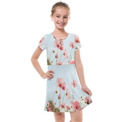 Cosmos Flower Blossom In Garden Kids  Cross Web Dress by artworkshop