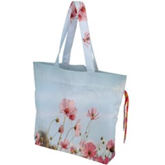 Cosmos Flower Blossom In Garden Drawstring Tote Bag by artworkshop