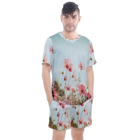 Cosmos Flower Blossom In Garden Men s Mesh Tee And Shorts Set by artworkshop