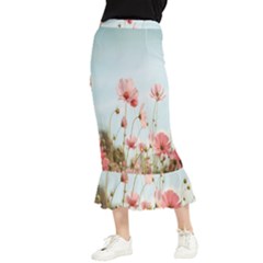 Cosmos Flower Blossom In Garden Maxi Fishtail Chiffon Skirt by artworkshop