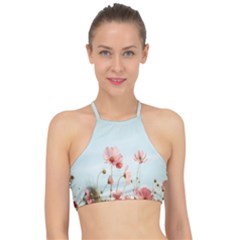 Cosmos Flower Blossom In Garden Racer Front Bikini Top by artworkshop