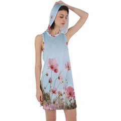 Cosmos Flower Blossom In Garden Racer Back Hoodie Dress by artworkshop