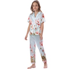 Cosmos Flower Blossom In Garden Kids  Satin Short Sleeve Pajamas Set by artworkshop