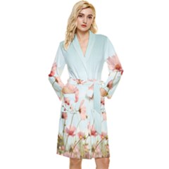 Cosmos Flower Blossom In Garden Long Sleeve Velour Robe by artworkshop