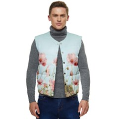 Cosmos Flower Blossom In Garden Men s Short Button Up Puffer Vest	 by artworkshop