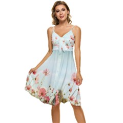 Cosmos Flower Blossom In Garden Sleeveless Tie Front Chiffon Dress by artworkshop