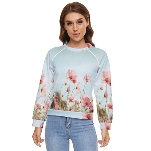 Cosmos Flower Blossom In Garden Women s Long Sleeve Raglan Tee by artworkshop