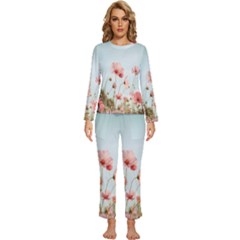 Cosmos Flower Blossom In Garden Womens  Long Sleeve Lightweight Pajamas Set by artworkshop