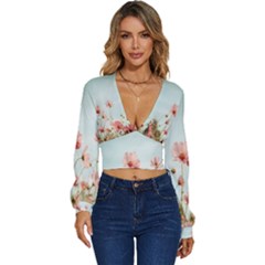 Cosmos Flower Blossom In Garden Long Sleeve Deep-v Velour Top