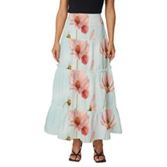 Cosmos Flower Blossom In Garden Tiered Ruffle Maxi Skirt by artworkshop