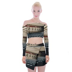 Dark Tunnels Within A Tunnel Off Shoulder Top With Mini Skirt Set