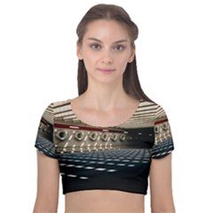 Dark Tunnels Within A Tunnel Velvet Short Sleeve Crop Top  by artworkshop