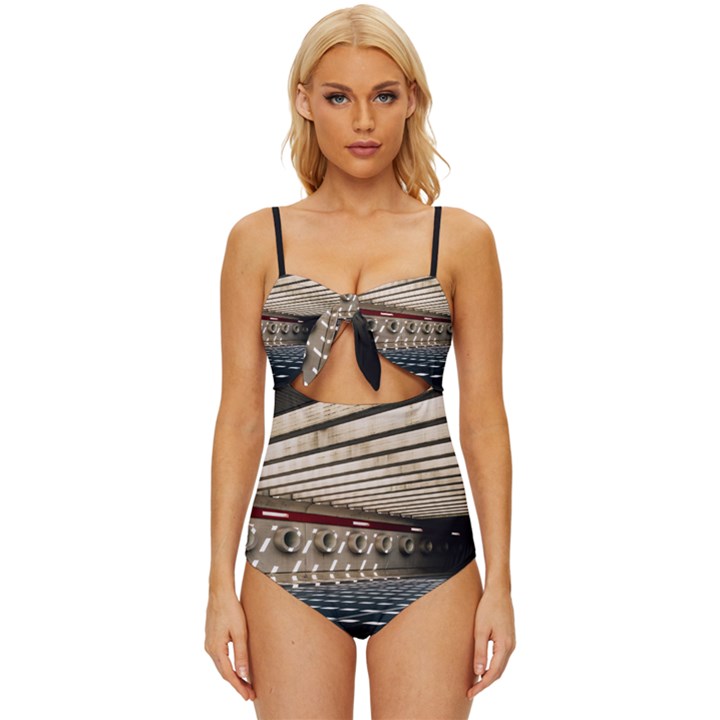 Dark tunnels within a tunnel Knot Front One-Piece Swimsuit